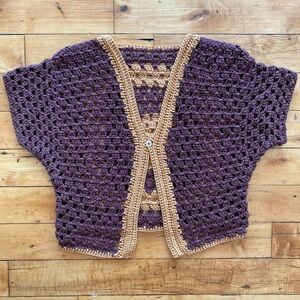 🤎 Handmade Granny Square Crochet Cardigan / Reversible Top - Size Small